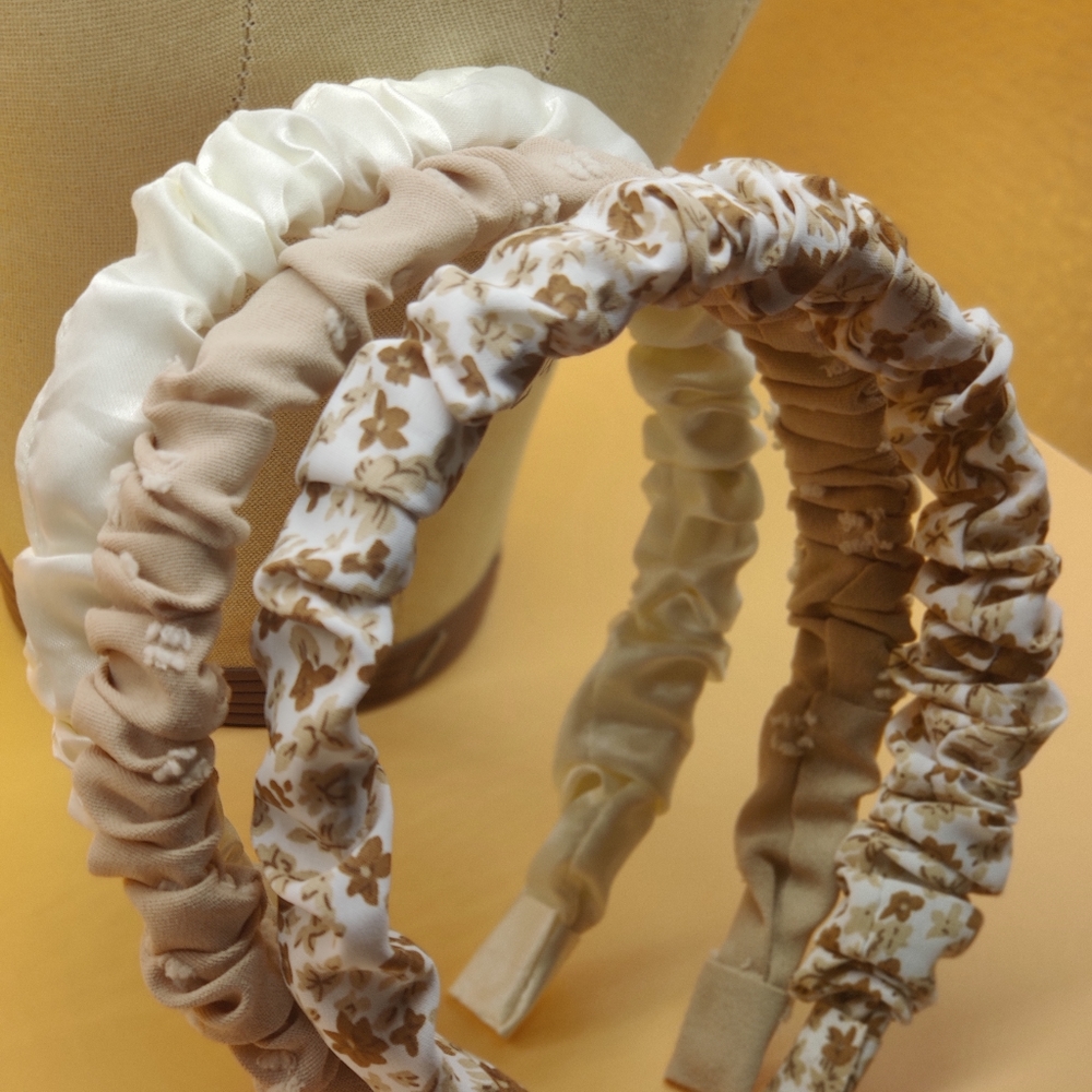 3pc EarthTone Fabric Floral Ruffled Headbands